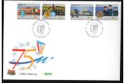 1997 Ireland 75th Anniversary of the State (32p Parliament/ Irish Flag &amp; Soldiers/ UN Flag + 52p Four Courts &amp; Garda) Commemorative Stamps An Post First Day Cover (FDC)
