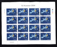 2004 Ireland EU Accession Stamp Sheetlet Plate 1B1B1B1B Fine CDS Used with Dublin cancel of 1st May 2004 (First day of issue) on envelope extract.