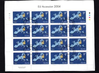 2004 Ireland EU Accession Stamp Sheetlet Plate 1B1B1B1B Fine CDS Used with Dublin cancel of 1st May 2004 (First day of issue) on envelope extract.