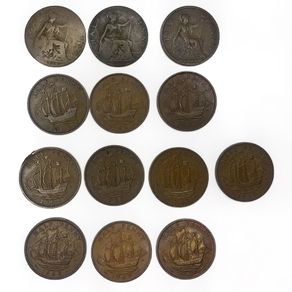 British Half Penny Coin Collection - 13 Coins