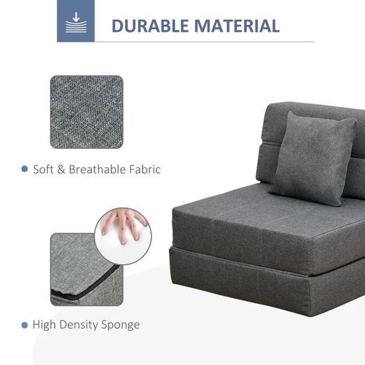 Convertible Floor Sofa Bed Recliner Fabric Upholstered Sleeper Lounge Futon with Pillow for Living Room, Grey (FREE SHIPPING)
