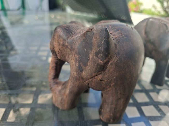 Lovely pair of Vintage Solid Rosewood Wooden Hand Carved Elephants