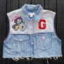 Vintage Cropped Guess Jeans Patch Denim Vest Y2K Biker Logo Size S Image 2