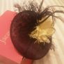 Head Piece/Fascinator from Jacques Vert .. One Size .. Colour: Purple with Large White Flower and Purple Satin Clutch Bag with Wrist Steap Image 5