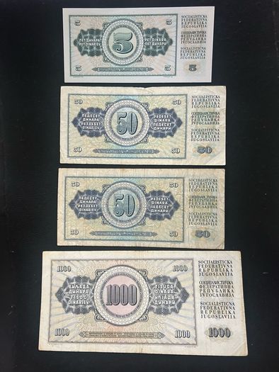 Set of banknotes from Yugoslavia Dinara