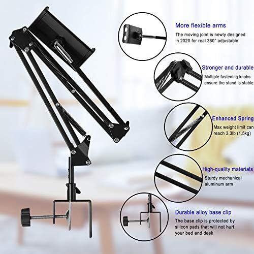 Tablet Stand Adjustable,Foldable Tablet Stand for Bed, Aluminum Universal Flexible Tablet Holder with 360 Degree Rotation for iPad/iPhoneX/iPad Pro/N-Switch,or Other 4.5 12.9 Inches Devices (Black)