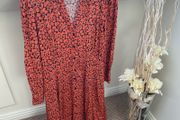 Gallery Coral &amp; Black Abstract Print Long Sleeve Midi Shirt Dress