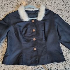 vintage black figured jacket fur collar