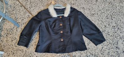 vintage black figured jacket fur collar