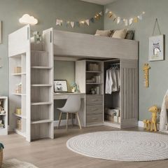 High Sleeper beds with desks and hanging clothes