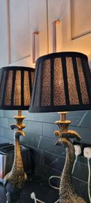 Fabulous Pair Peacock Bronze Metal Lamps