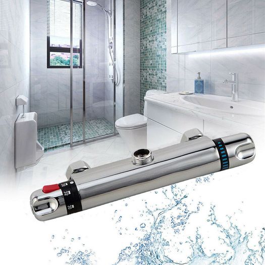 Full set Thermostatic Exposed Bar Shower Mixer Valve Tap Chrome Bottom 1/2" Outlet