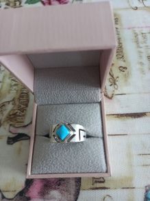 silver stamped ring with turquoise