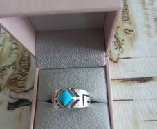silver stamped ring with turquoise