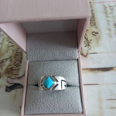 silver stamped ring with turquoise