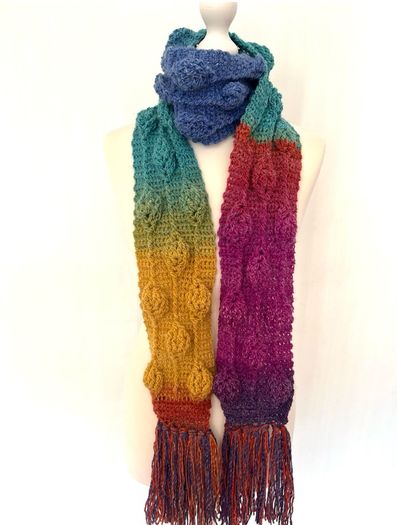 Handmade crochet flower scarf rainbow