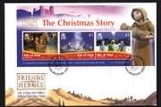 2010 Isle of Man Friends and Heroes (animated TV series). The Christmas Story Commemorative Stamps Miniature Sheet First Day Cover (FDC)