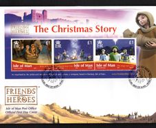 2010 Isle of Man Friends and Heroes (animated TV series). The Christmas Story Commemorative Stamps Miniature Sheet First Day Cover (FDC)