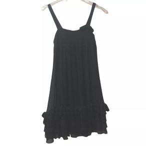 Juicy Couture 'New' Black Silk Ruffle Dress Textured Sleeveless Lined Lace Hem .. Size Medium .. Price Drop