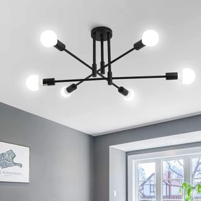 Modern Light Fixture Sputnik Chandeliers 6 Light E27 Mid Century Ceiling Light Fixture Industrial Semi Flush Mount Pendant Light for Office Living Room Bedroom Dining Kitchen (FREE POSTAGE)