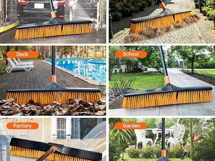 Upgrade Garden Broom,Yard Brush Heavy Duty Outdoor(23.6in)  66in Broom has a Sturdy,Rust-resistant Handle,Stiff Bristles for Sweeping up Large