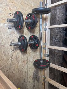 F200 squat rack, bars and bench