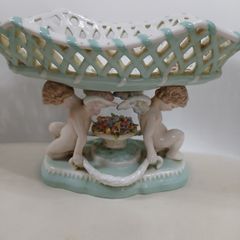 Meissen style cherrub lattice basket