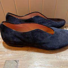 Flats shoes Pas De Rouge navy suede leather, red insole Size 38/5