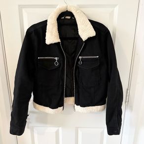 Topshop Black Denim Padded Jacket