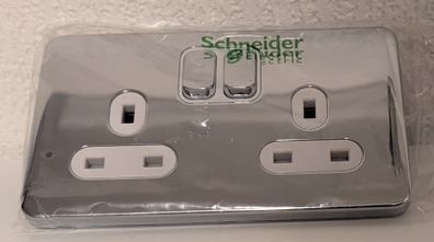 Bundle of 7x Schneider Electric Ultimate Screwless Flat Plate 2 Gang Sockets  Polished Chrome (Brand New / Sealed)