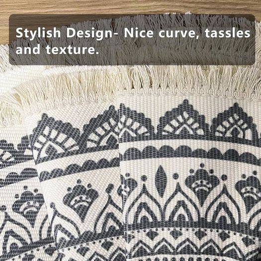 MULTIPLE SIZES AVAILABLE Round Cotton Area Rugs 120cm Hand Woven Tassels Carpet Chic Bohemian Pattern Floor Mats Boho Carpet for Bedroom Living Room Sofa Coffee Table Swing Chair Bed Side, Grey Black