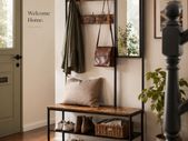 Industrial Coat Rack with Mirror Shoe Bench Hallway Storage Unit Vintage Brown