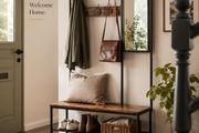 Industrial Coat Rack with Mirror Shoe Bench Hallway Storage Unit Vintage Brown