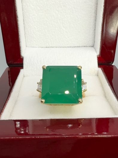Gold plated Verde Onyx & White Zircon Ring 14K Gold Plated