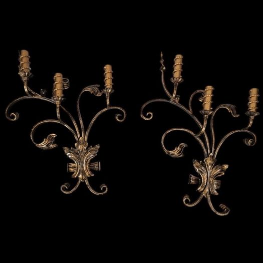 Pair of 1970s German Wrought Iron Wall Lights