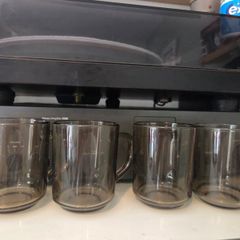 Vintage Arcoroc France Smoked Glass Mugs - Set of 4 Coffee Cups (1970s/80s)