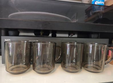 Vintage Arcoroc France Smoked Glass Mugs - Set of 4 Coffee Cups (1970s/80s)