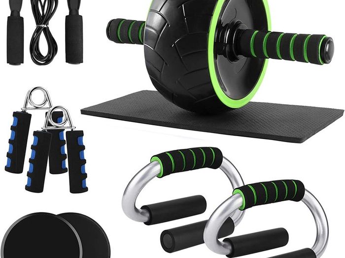 Ab Roller Wheel Workout Set with Knee Pad, Push Up Bars Abdominal Training Machine or Lose Weight, Exercise Abdominal Muscles at Gym Home