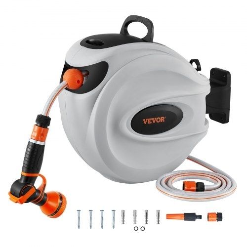 Retractable Hose Reel Water Hose Reel 25m by 1.3cm 180 Swivel Wall Mounted