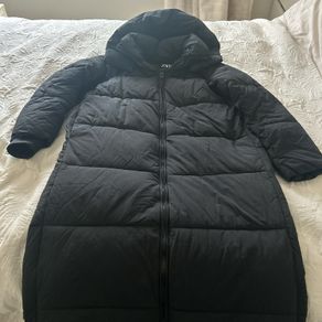 Zara Black Extra Long Puffer Jacket UK Small