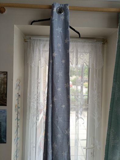 Grey light blue Star Blackout Eyelet Curtains