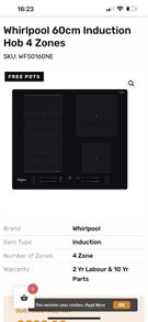 NEW Whirlpool 60cm Induction Hob WFS0160NE