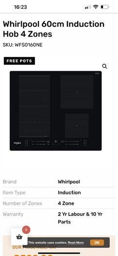 NEW Whirlpool 60cm Induction Hob WFS0160NE