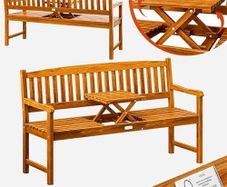 Garden Bench 3 Seater Weatherproof, with picnic table, eucalyptus wood
