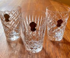 Three Pristine Vintage Waterford Crystal Tumblers, Two Adare 5oz, One Tramore 5oz.