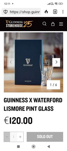 Guinness Waterford Crystal Pint Glass