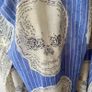 Gothic Skull Print Cotton Scarf Sarong Periwinkle Blue & Ivory Image 2