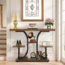 Console Table, 42.5inch Hallway Table Behind Sofa Table with Curved Base, Industrial 4-Tier Narrow Wood Slim Console Table with Storage for Living Room, Entryway, Foyer, Rustic Brown Image 4