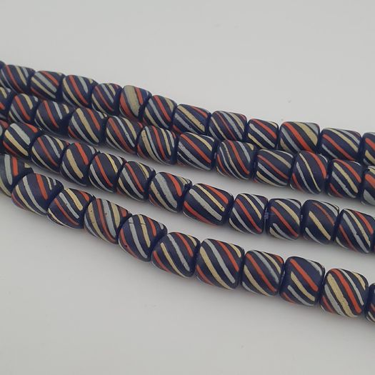 Vintage African MultiColor Stripe Black 7.4mm - 7.6mm Glass Beads Strand