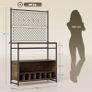 Kitchen rack with work surface, metal grid panels, 5 hooks, kitchen cabinet for spices, pots, pans, brown Image 2